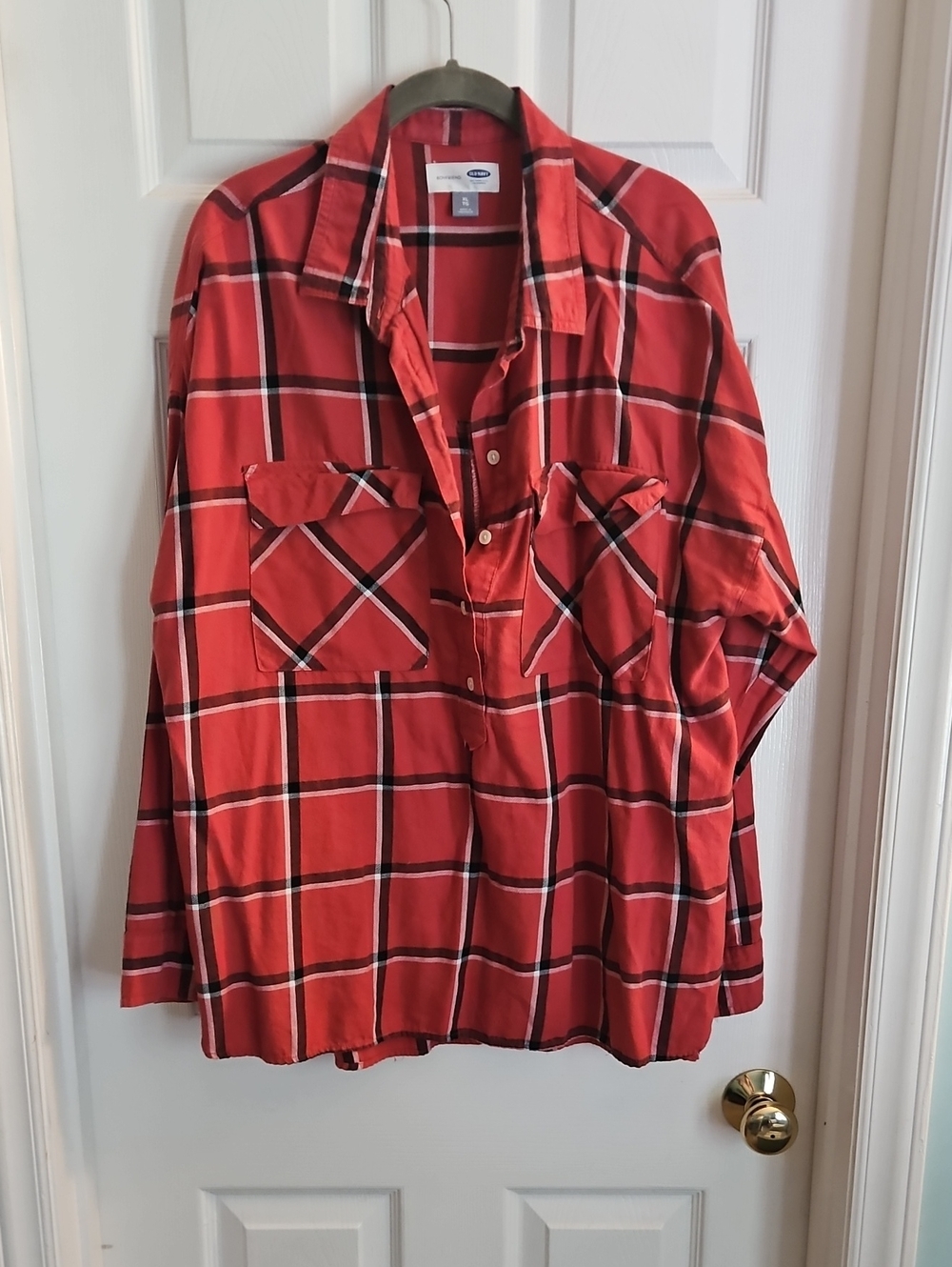 Old Navy Red Plaid Casual Oversized Button-Down Shirt Xl